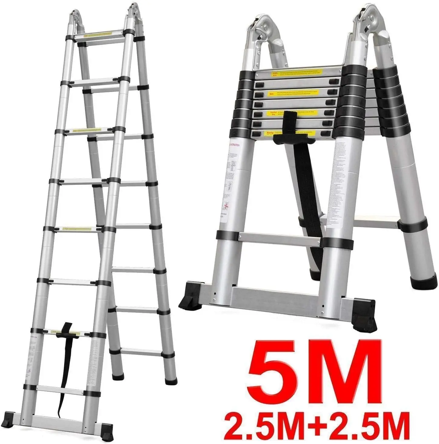 Scala telescopica multiuso in alluminio da 16,5 piedi (8,2 piedi + 8,2 piedi)/5 m, scala pieghevole estensibile, gradini antiscivolo, capacità di carico di 150 kg
