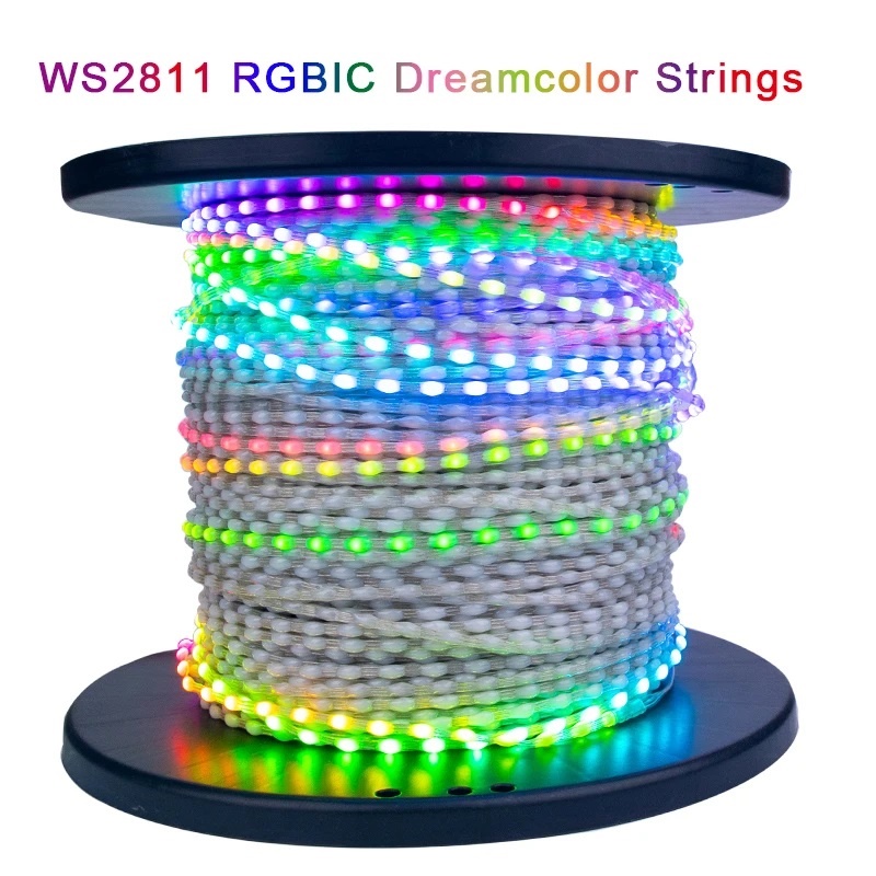 그린 블랙 와이어 풀 드림 컬러 LED 스트립 스트링 요정 조명, WS2811 RGBIC 주소 지정 가능, 개별 5V 크리스마스 트리 장식