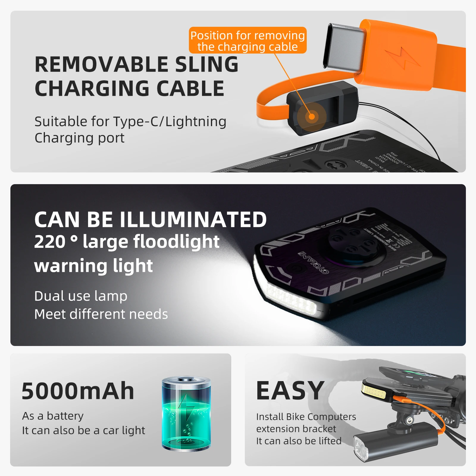 CYCLAMI RVL01 自転車ライトサイクリングヘッドライト 5000mAh タイプ C 充電フロントランプガーミン XOSS IGS コンピュータライト充電
