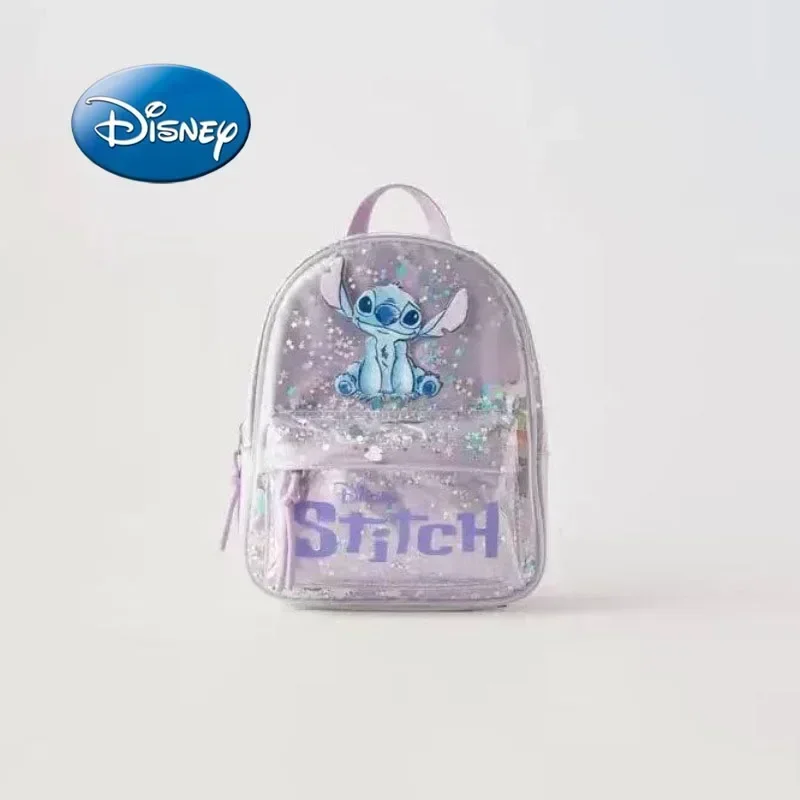 Mochila multifuncional con lentejuelas de dibujos animados de Disney Stitch para niños y niñas, bolso escolar para guardería, novedad de 2025