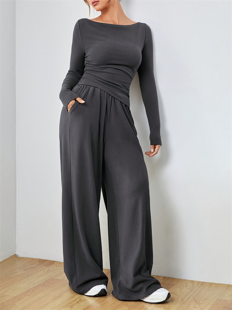 Conjunto de pantalones de pierna ancha de dos piezas para mujer, traje de estilo suave y ceroso, irregularidades de moda, ropa para mujer, conjunto deportivo de Yoga en ventas