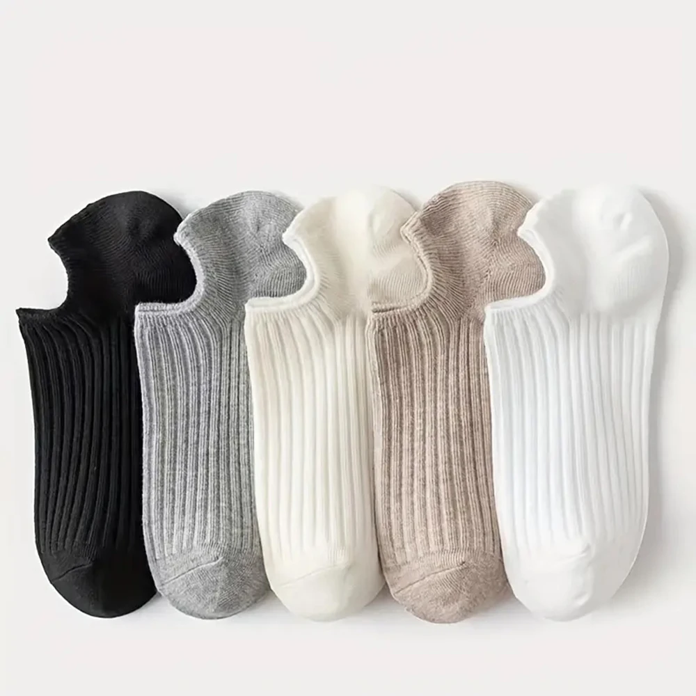 5/10 pares de calcetines invisibles para hombre, calcetines tobilleros Unisex simples y transpirables, medias para mujer y calcetines bonitos de tubo bajo negros