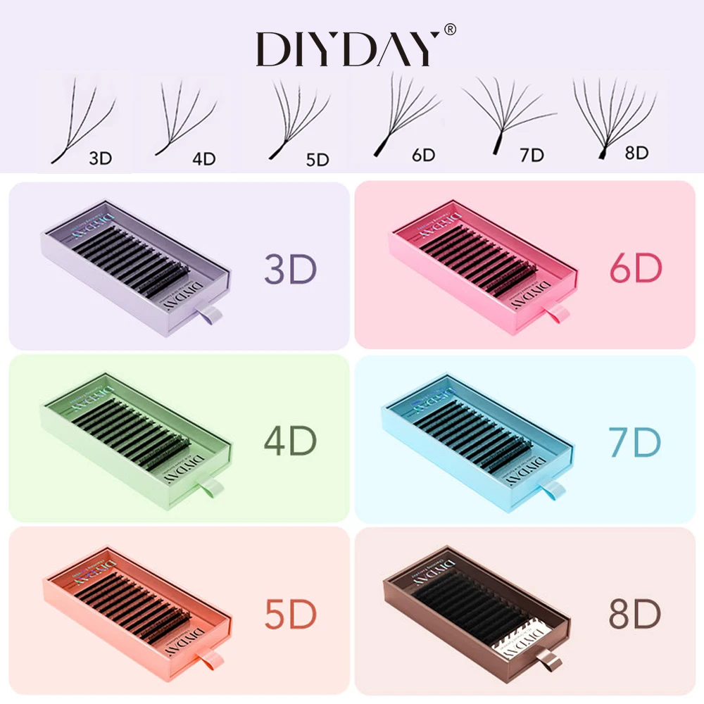 DIYDAY extensión de pestañas 3D W 6D W, abanicos de pestañas prefabricados, rizado C D, pestañas postizas naturales para maquillaje de extensión