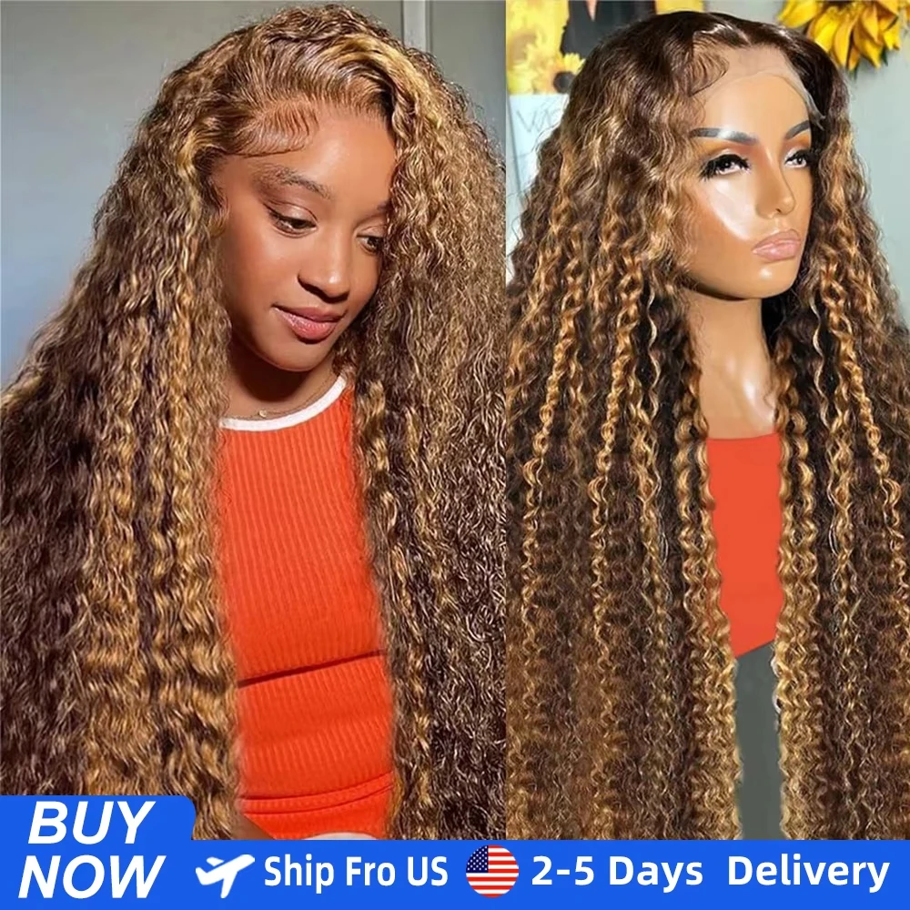 Peluca rizada de 30 y 36 pulgadas para mujer, cabello humano rubio miel, 13x4, encaje Frontal, onda profunda, 13x6, Hd, pelucas frontales de encaje para cabello humano