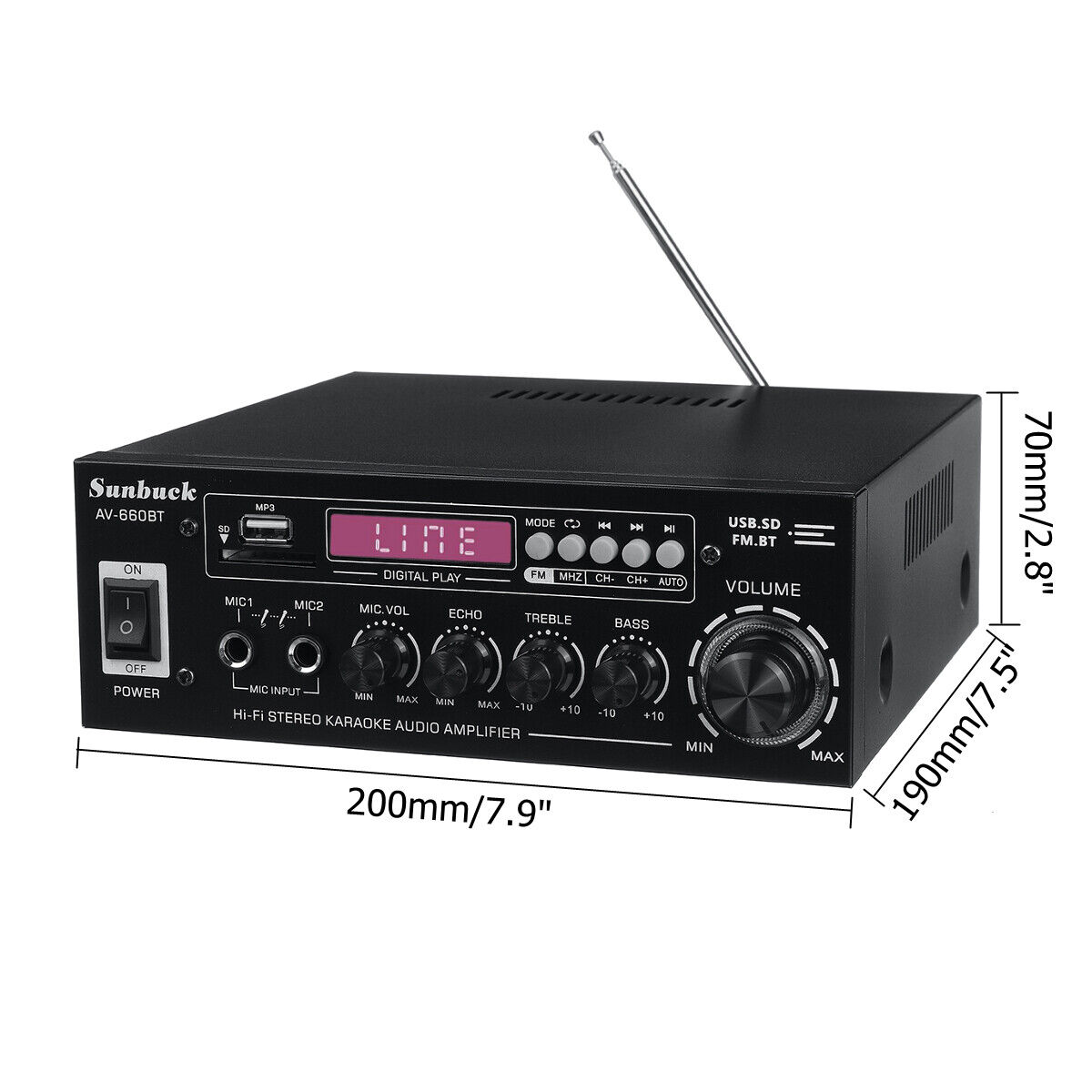 ホームシアターアンプ,SUNBUCK-AV-660BTチャンネル,会議用パワーアンプ,eq,fm,USB, SDカード,2マイク入力,2.1をサポート