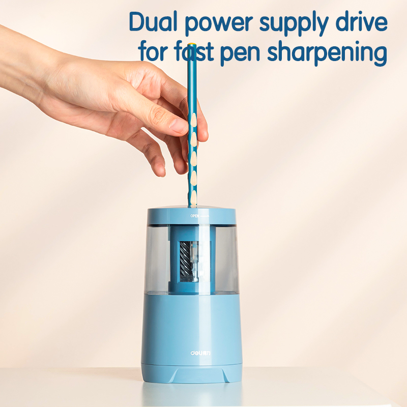 Deli Electric Pencil Sharpener Multi-Pen Dual Power Safety Protection Alloy Steel Roller Blade Pencil Sharpener School Supplies
