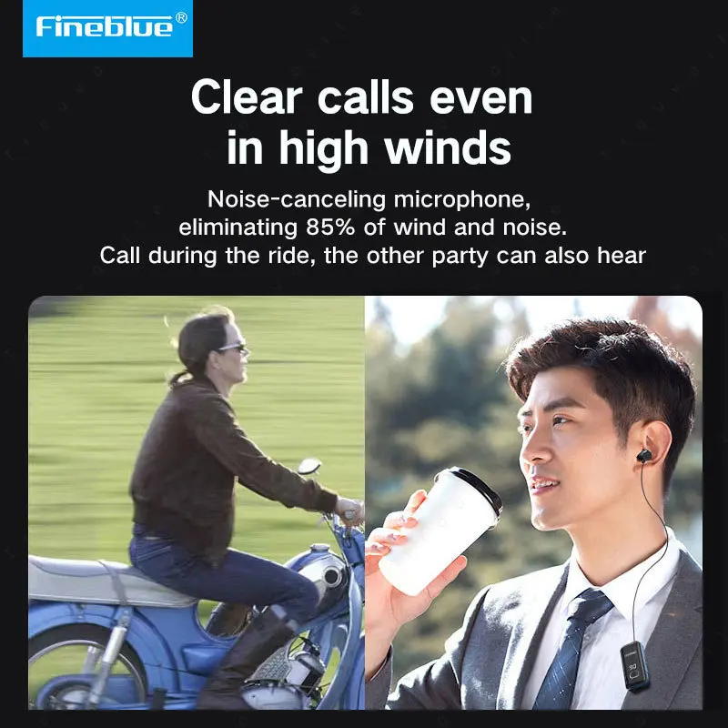 Fineblue F580 Lavalier Wireless Headphones Bluetooth 5.3 Headphones with Microphone Power Display Earbud Noise Interference Free