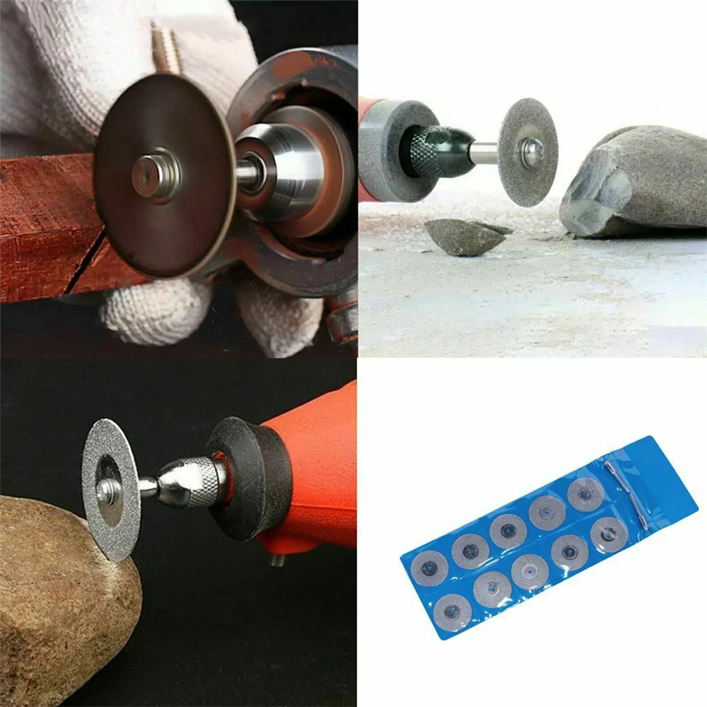 10pcs Diamond Cutting Wheel Sawing Bladings with 2 Connection 20mm Cut Cutter Discs for Rotary Tool