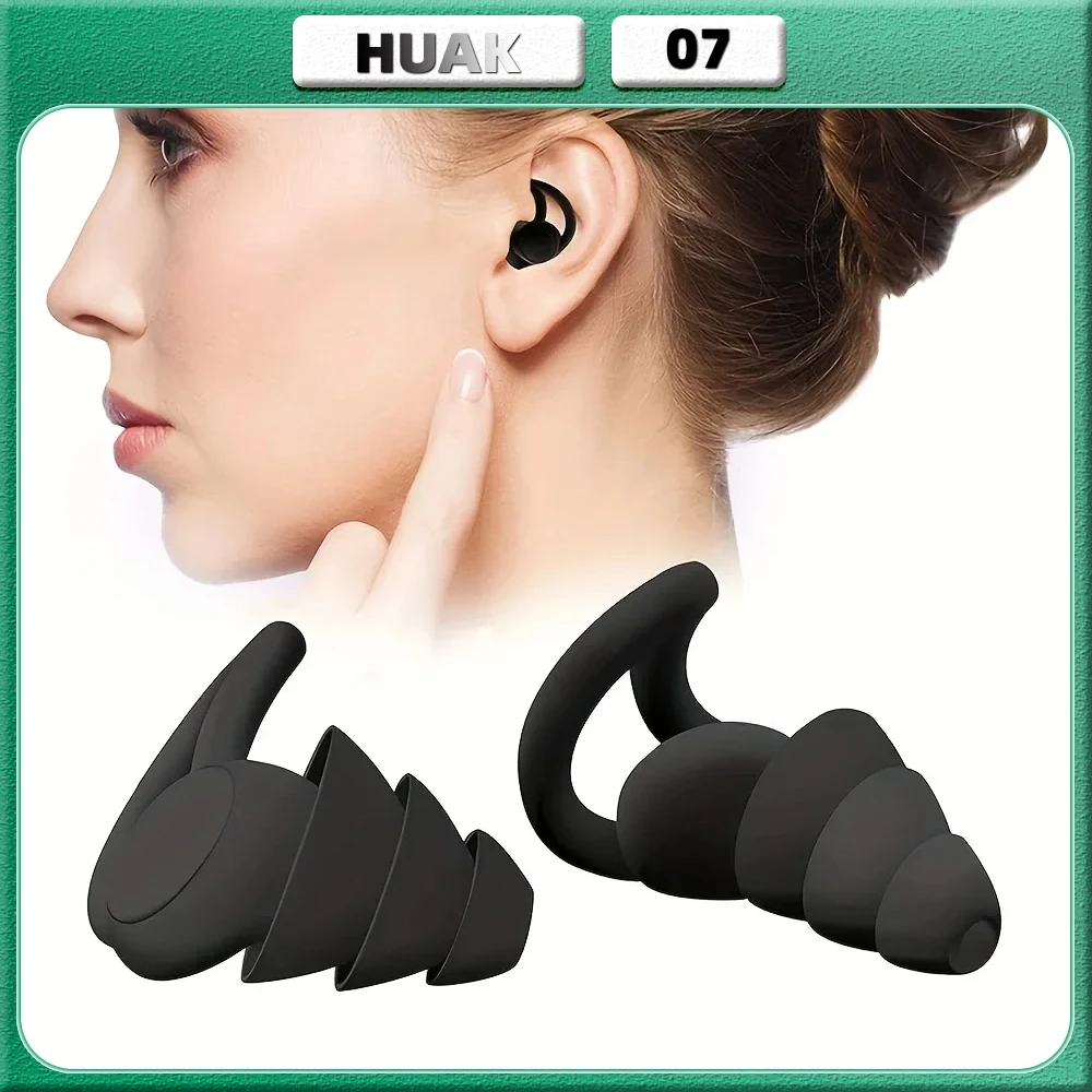 HUAK Tappi per le orecchie a 3 strati per la protezione dell'udito con cancellazione del rumore del sonno, Tappi per le orecchie riutilizzabili in morbido silicone per dormire, nuoto