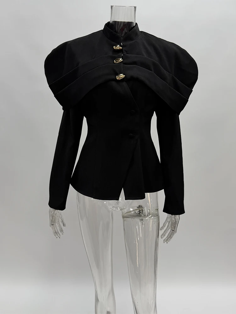 Trendix preto elegante blazer para mulher 2025 outono moda botões de ouro retalhos jaqueta casaco festa vintage commuter terno jaqueta
