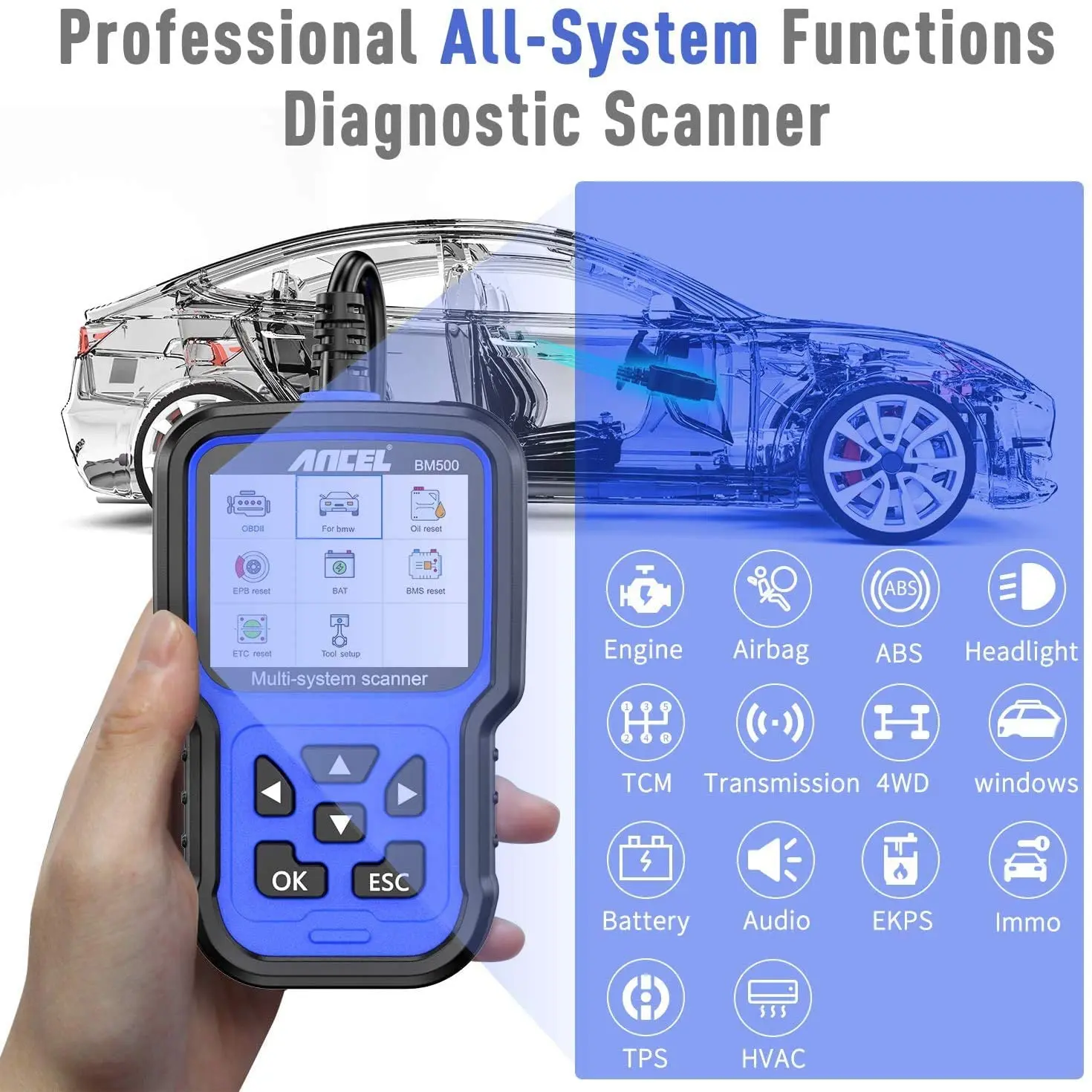ANCEL BM700 Volle System Diagnose Werkzeug OBD2 Scanner Injektor Codierung EPB SAS Airbag ABS Öl Reset Automotive Code Reader Für BMW
