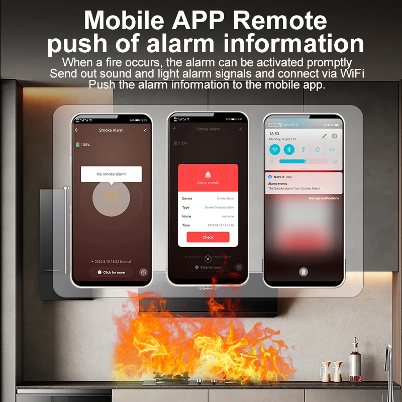 Tuya WiFi Smart Smoke Detector Alarm, High Sensitivity, APP Control for Home Security ﻿