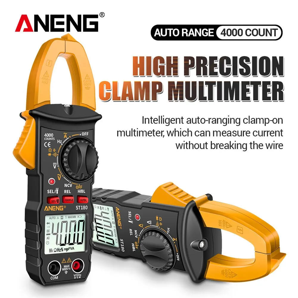 ANENG ST180 medidor de pinza de corriente CA Digital 4000 recuentos multímetro amperímetro probador de voltaje amplificador de coche Hz capacitancia NCV Ohm herramienta