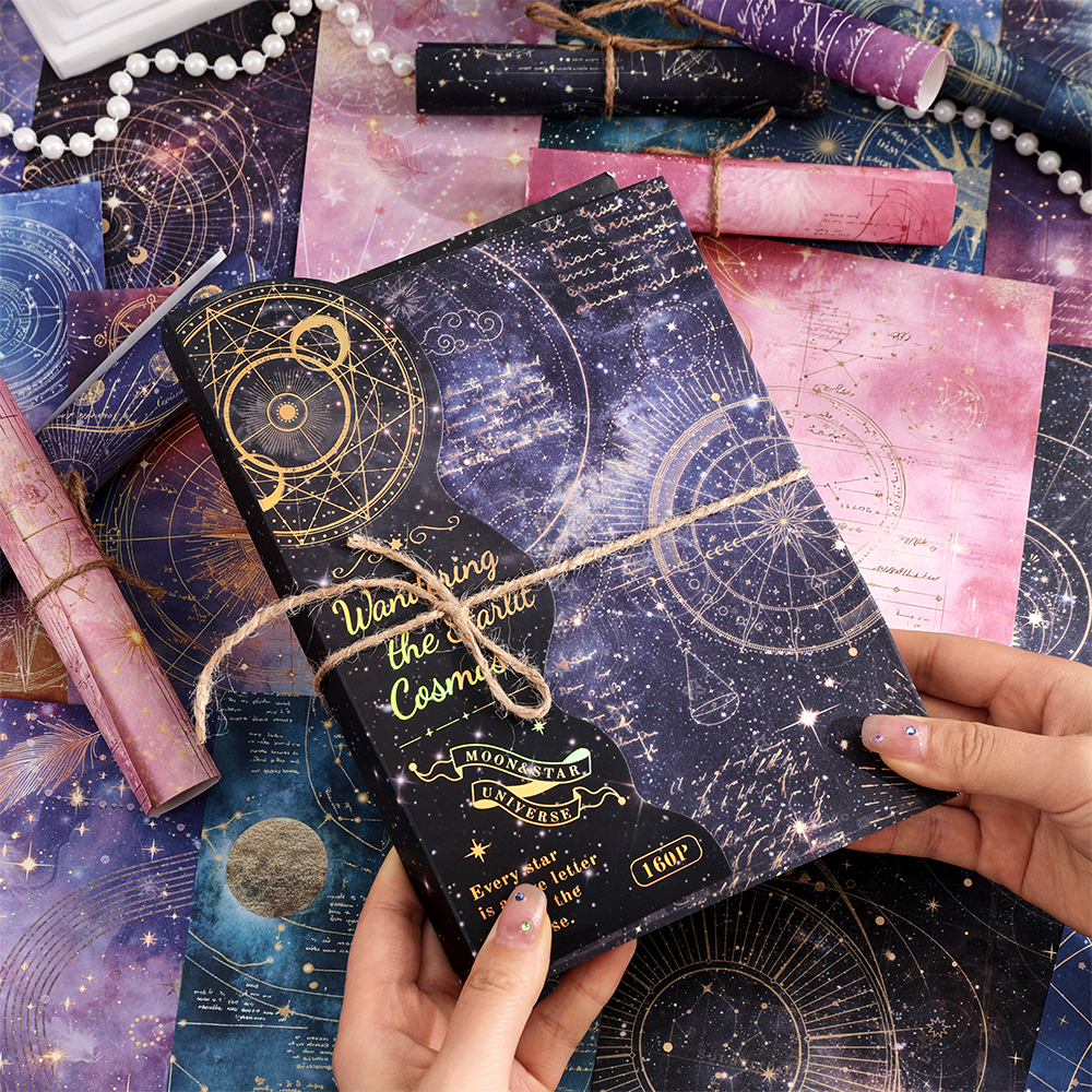 160 Sheets Vintage Starry Sky Scrapbook Paper Non-Sticky Large Size Decorative Pages with 160 Unique Designs for Junk Journals