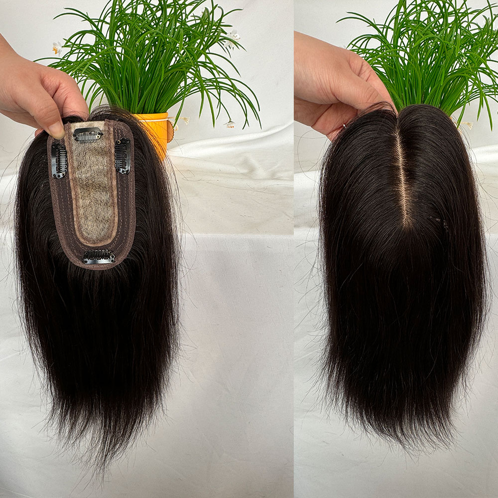 Topper de cabelo clipe em toppers de cabelo humano peruca para mulheres base de seda grossa topper para engroshar cabelo 12 polegada 3 "× 5" natural