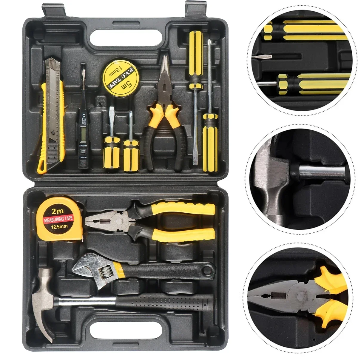 Ensemble d'outils 8/9/12/13 pièces, Kit d'outils manuels de maintien général pour la maison avec boîte à outils en plastique, mallette de rangement utilisée pour la réparation automobile et la réparation de la maison