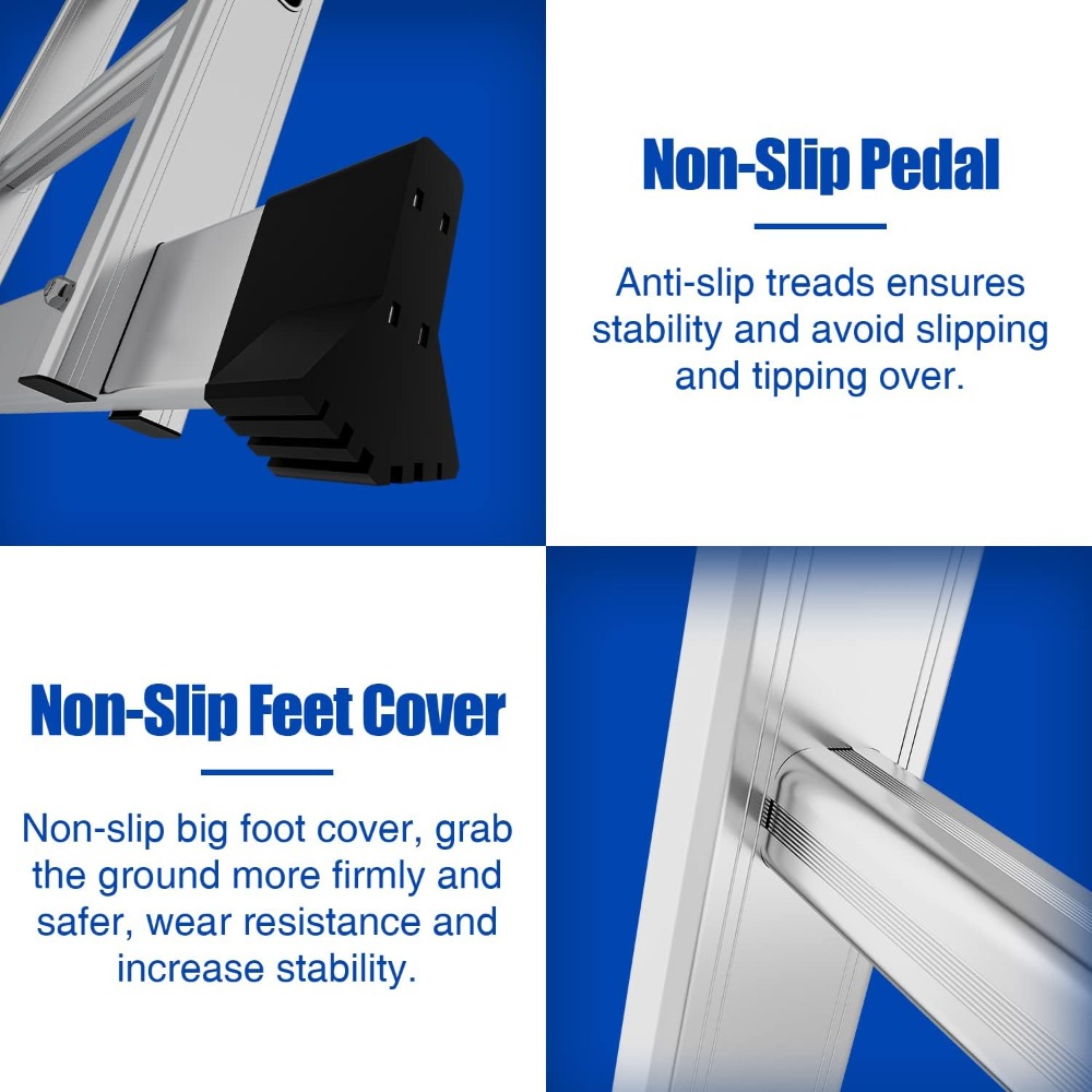 Échelle multi-usages en aluminium 470 cm Échelle pliante multifonctionnelle 4 x 4 m avec 2 plaques d'échafaudage et 2 roues, 12 marches, 7