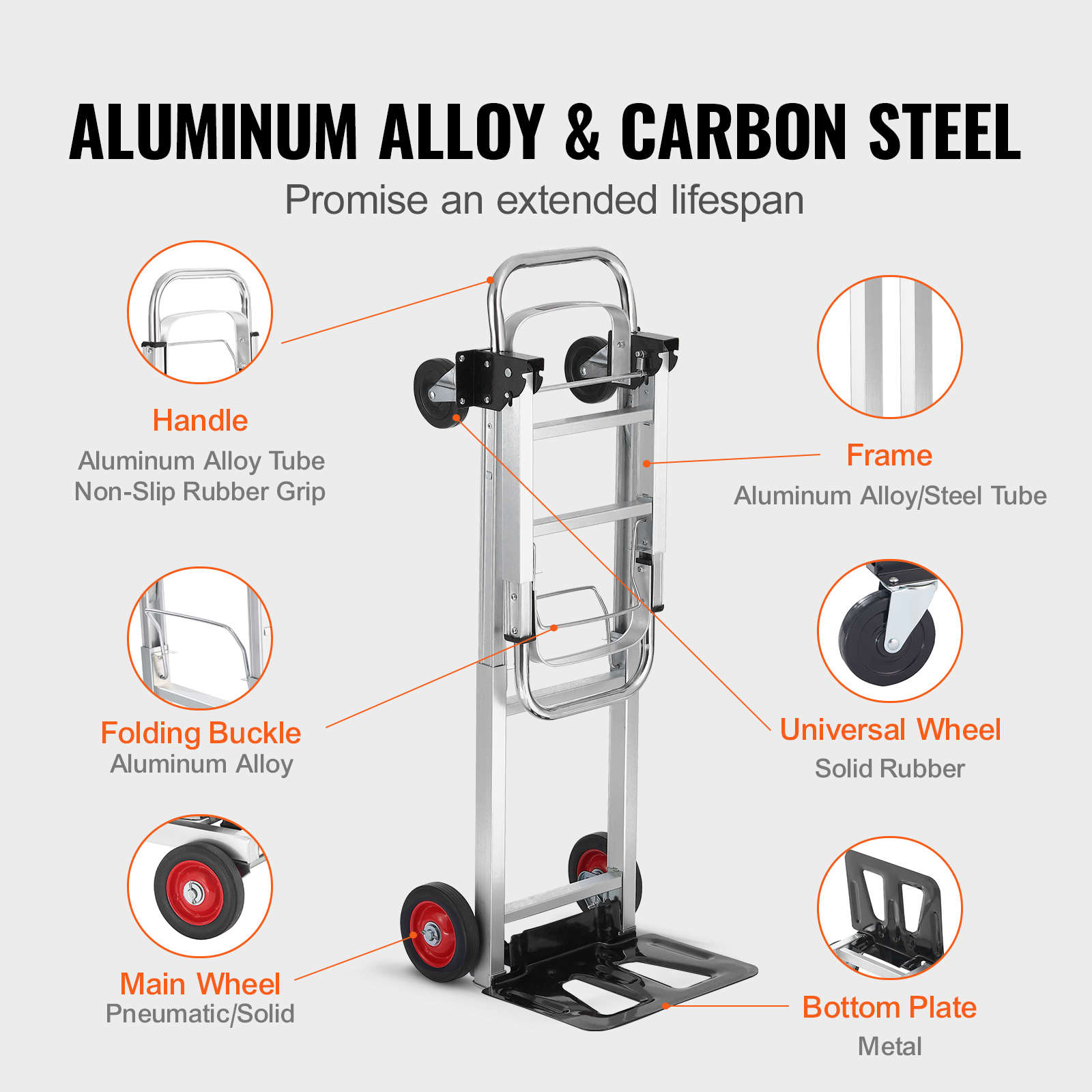 SucceBuy Chariot de chariot pliable industriel robuste en aluminium pour le transport et le déplacement dans l'entrepôt et le supermarché