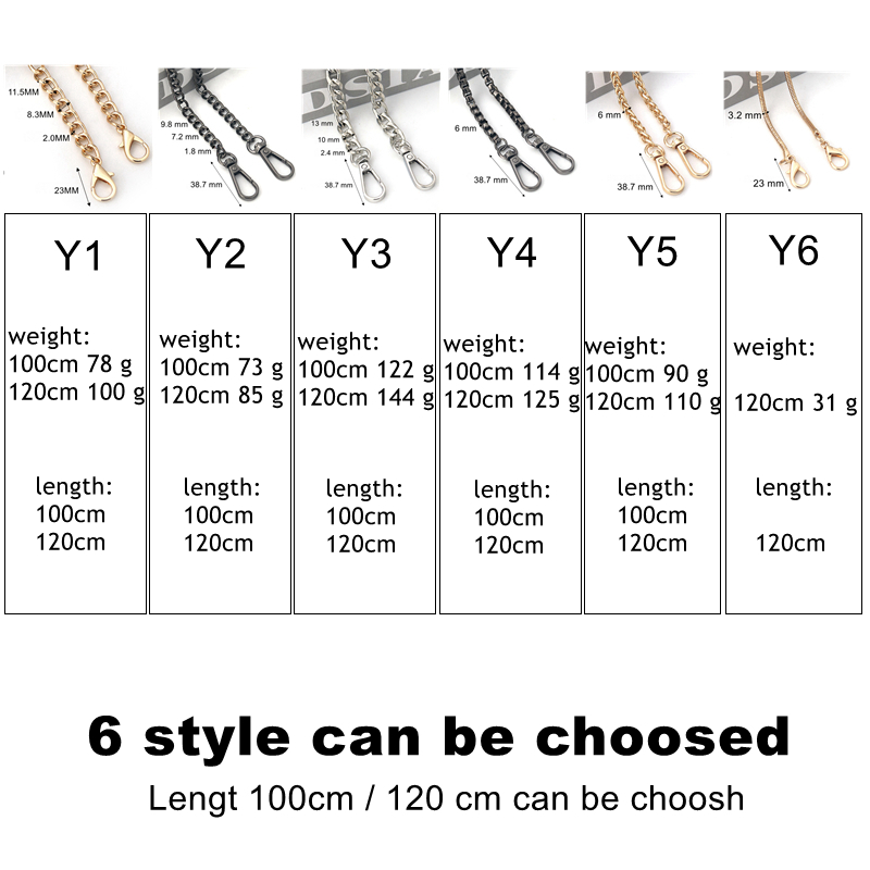 100/120 см металлическая алюминиевая цепочка для сумки, запасные части, аксессуары для рук, женская сумка на плечо, сделай сам, съемные ремни ручной работы