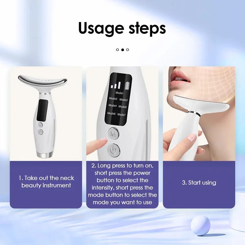 7 colori Luci a LED Dispositivo di bellezza per il viso e il collo Massaggio vibrante Migliora le linee del collo Uso domestico Macchina per il lifting del viso 7 modalità 3 livelli