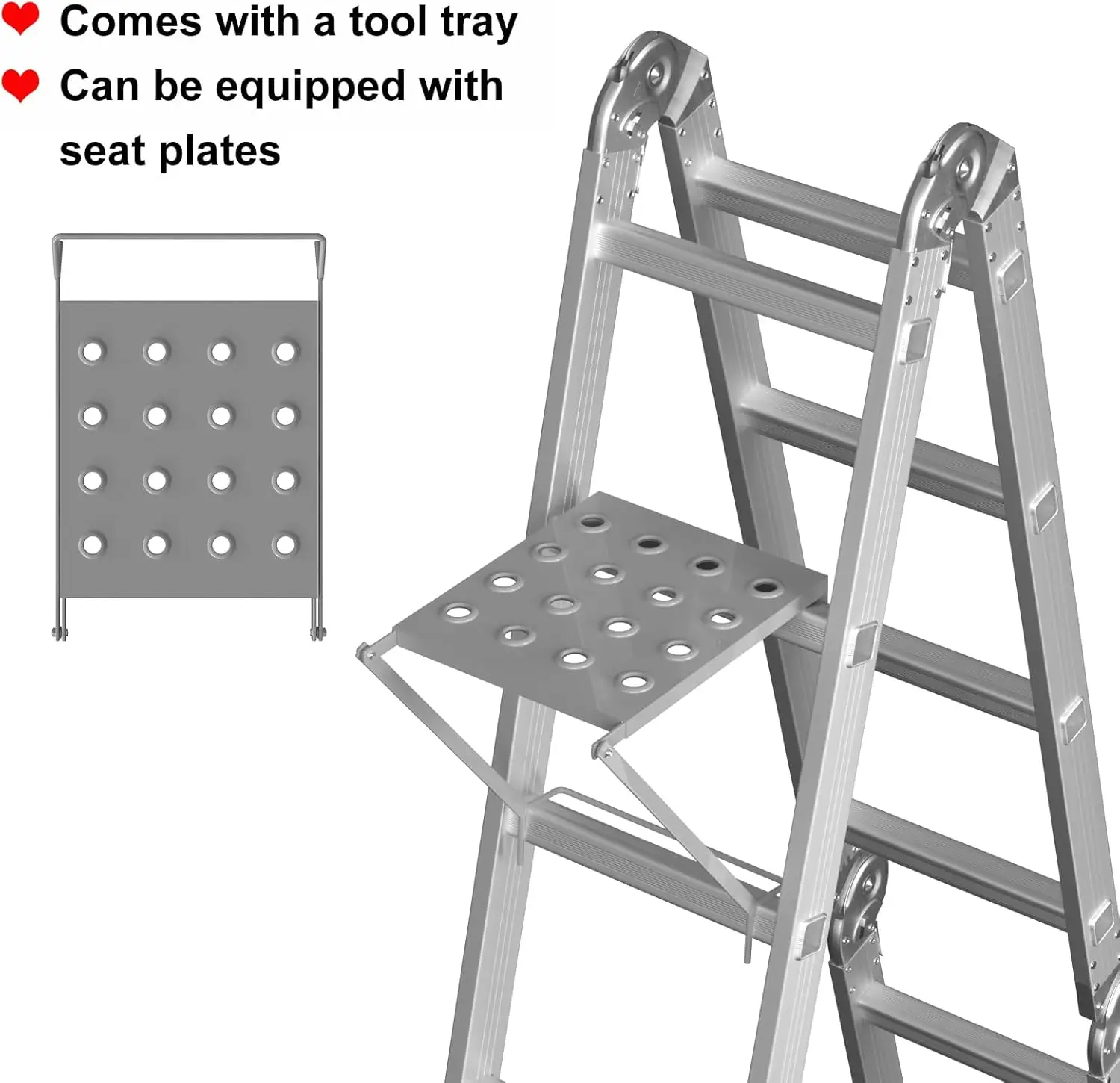 4.7M/15.4FT Multi-purpose Aluminium Folding Extendable Ladder+1xTool Tray,14-in-1 Telescopic Ladder 4x4 Rungs 150kg/330lb