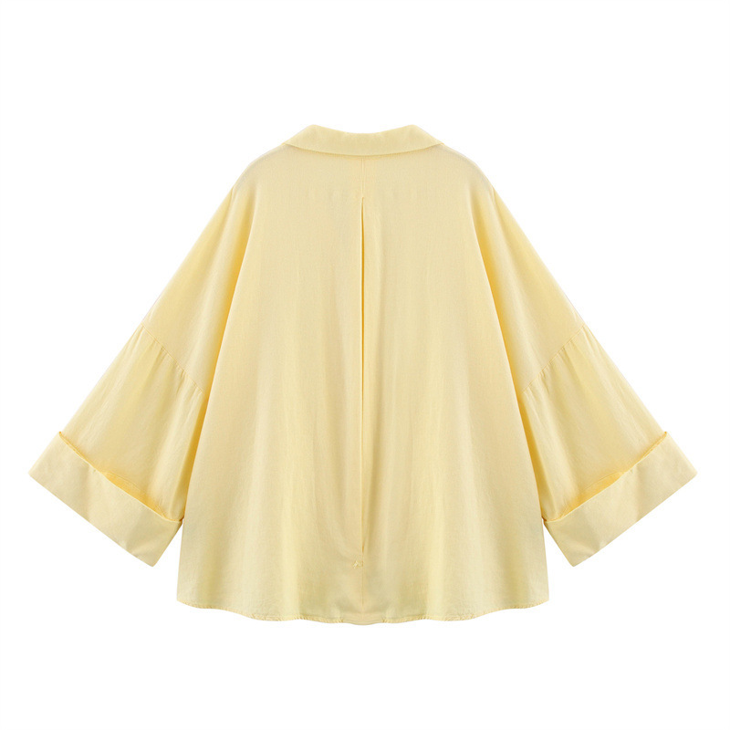 2025 Spring Summer Women Long Sleeve V Neck Solid Color Blouse Shirt Office Wear Casual Work Loose Fit Lightweight Chic Tops