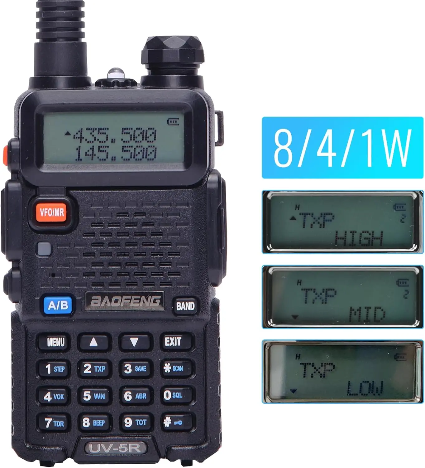 BAOFENG UV-5R 8 W Amateurfunk Dualband VHF UHF 2-Wege-Radio mit großer Reichweite für Wandern, Jagd, Camping, Skifahren, Reisen, Chirp-kompatibel