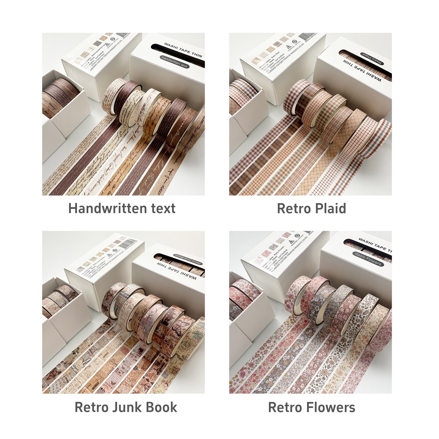 레트로 Washi 테이프 세트 8 롤 스키니 빈티지 장식 접착 마스킹 테이프 장식 스티커 아트 DIY 저널 A7830