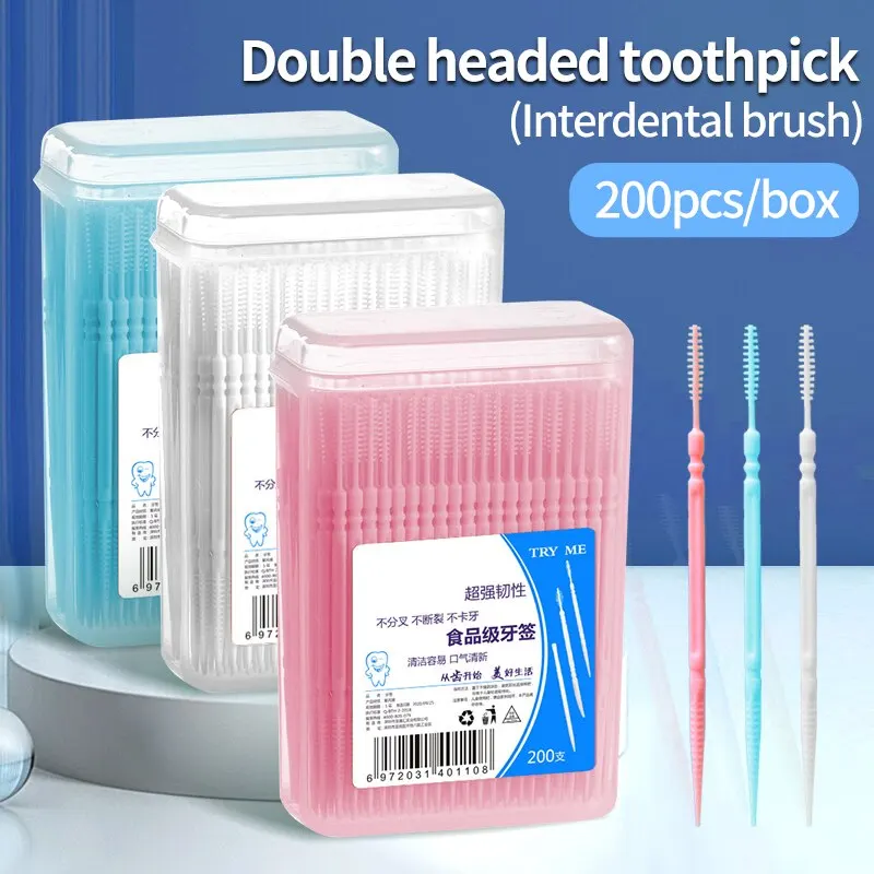 Palillo de dientes desechable, caja familiar empaquetada, portátil, ultrafino, doble cabezal, gama alta, personalidad creativa, palo de fruta, 200 piezas