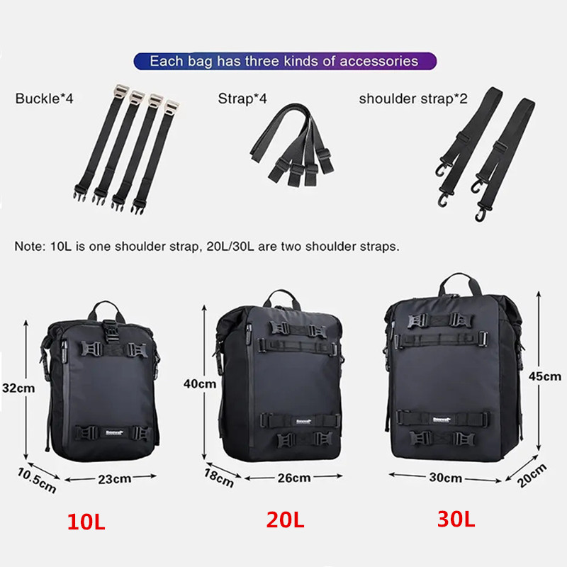 Bolsa traseira para motocicleta, à prova d'água, 10l/20l/30l, equitação, corrida, viagem, bagagem, mochila, rack traseiro, bolsa de armazenamento