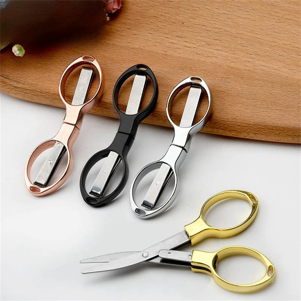 Simple Portable Folding Scissors Solid Color Glasses Shape Paper Cutters Students Handmade DIY Tools School Office Supplies