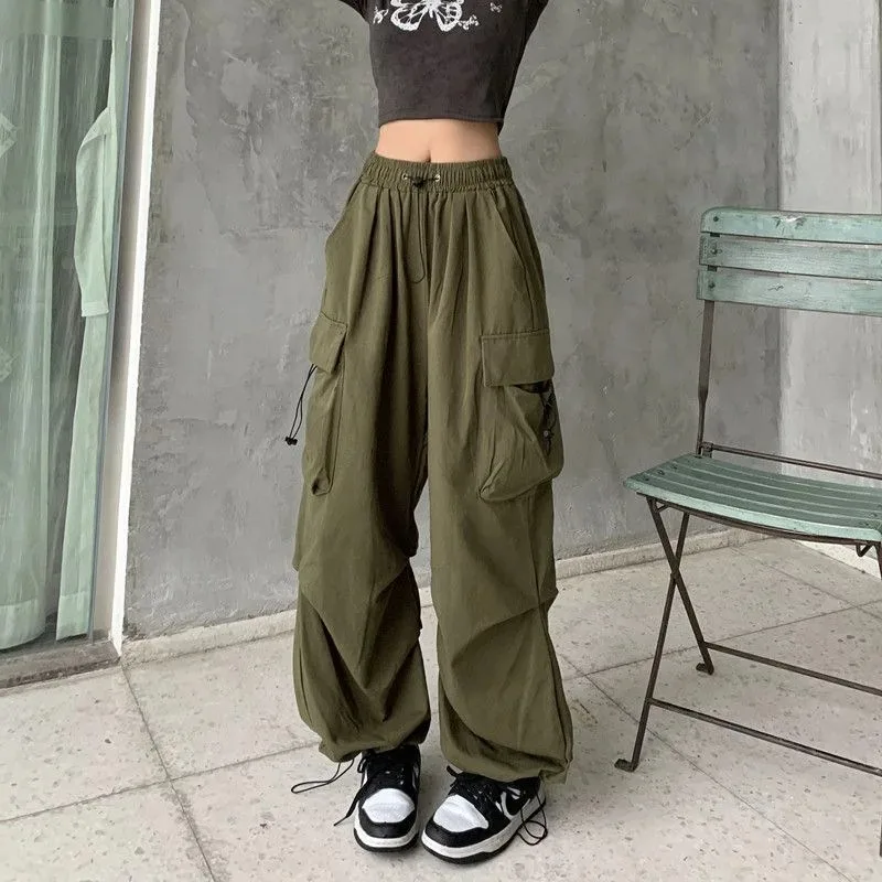 Amerikaanse retro tooling broek vrouwelijke gedrapeerde rechte balkvoetbroek zomer joker losse broek met wijde pijpen