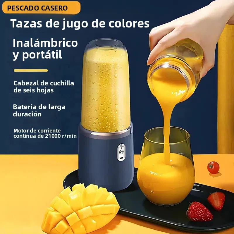 Botella de licuadora portátil, licuadora de jugo multifunción eléctrica de 6 hojas, licuadora de batidos de jugo fresco, trituradora de hielo, procesador de alimentos