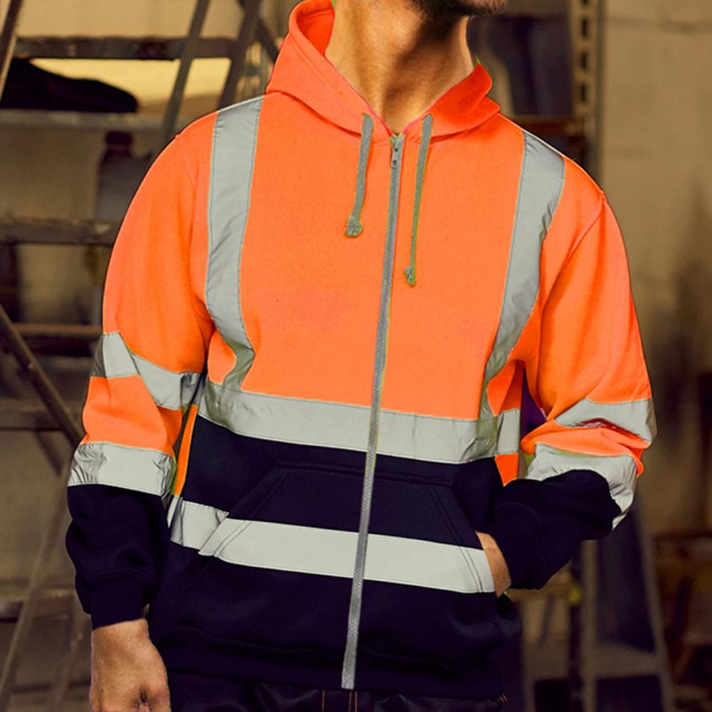 Bluza z kapturem o wysokiej widoczności Odblaskowy pasek Męska bluza z kapturem z zapięciem na sznurek do pracy na świeżym powietrzu Bezpieczeństwo Ciepłe, odporne na zimno