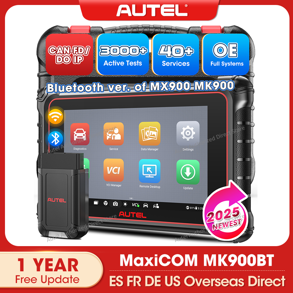 Autel maxicom mk900bt ferramenta de diagnóstico de carro 8 Polegada obd2 scanner bidirecional 40 + serviço canfd doip atualização de mk808bt pro mk808s
