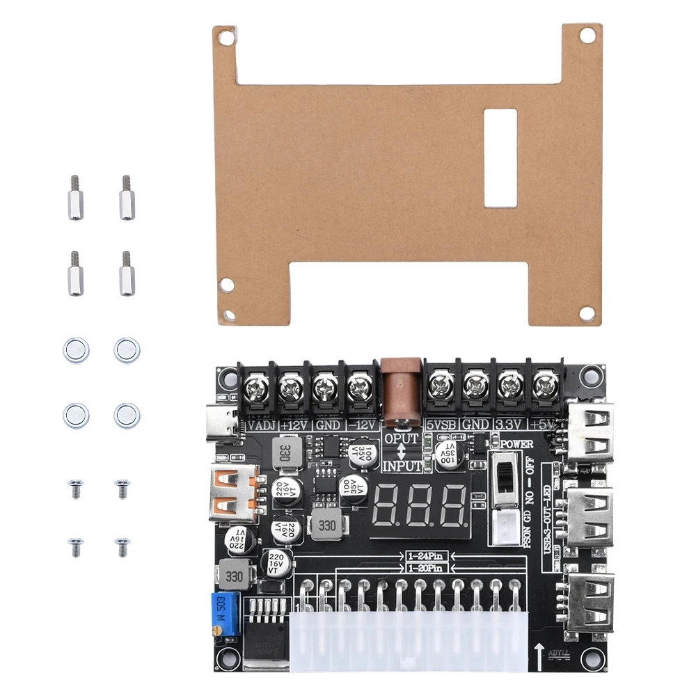 Modulo di alimentazione scheda adattatore di alimentazione ATX da 20/24 pin con tensione regolabile e display digitale rosso