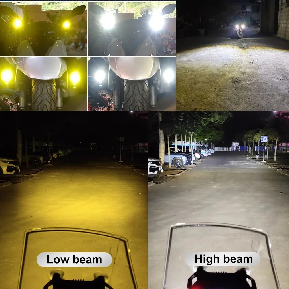 Dwukolorowa mała stalowa puszka 12-80 V wodoodporne reflektory motocyklowe LED, reflektory, światła drogowe i mijania