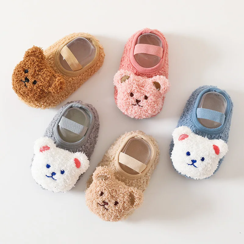 การ์ตูนหมีถุงเท้าเด็กฤดูหนาว WARM เด็กวัยหัดเดินเดินรองเท้าเด็ก Soft Sole First Walkers Anti-SLIP ทารกแรกเกิดรองเท้าเปล