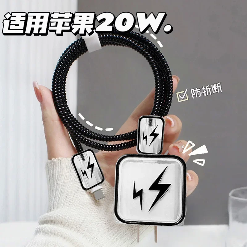 Charger Protector Case for IPhone 15 14 13 12 Pro Max 18/20W Charger Case Shell USB Cable Cover Charging Data Cord Winder Wrap