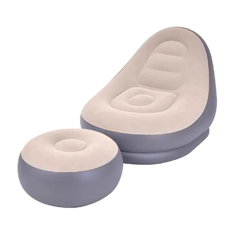 Poltrona preguiçosa inflável Sofá dobrável flocado em PVC com conjunto de chaise longue para almoço pull-on