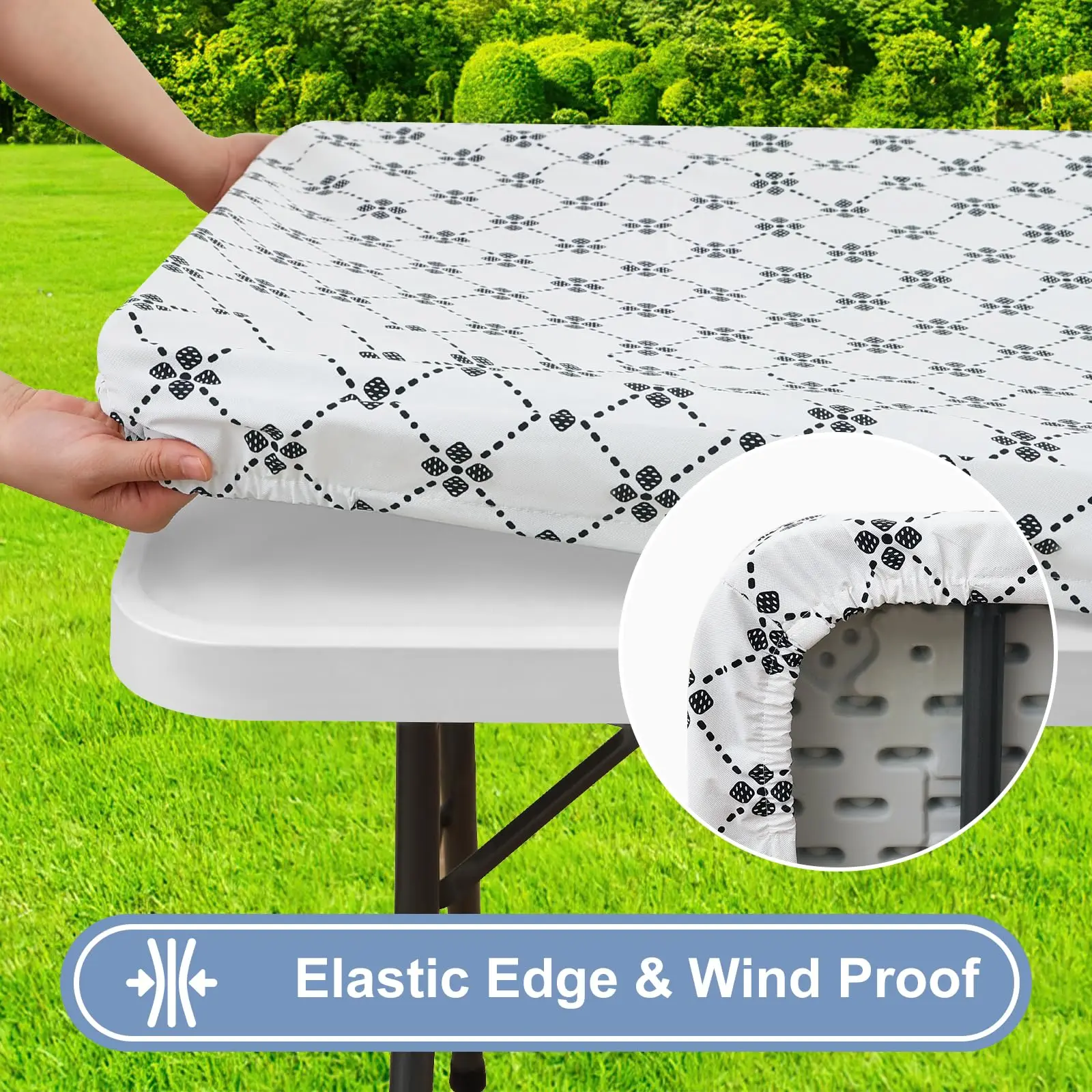Olanly-mantel rectangular de vinilo, mantel elástico ajustado con respaldo de franela, cubierta de mesa de plástico impermeable, mantel de campamento