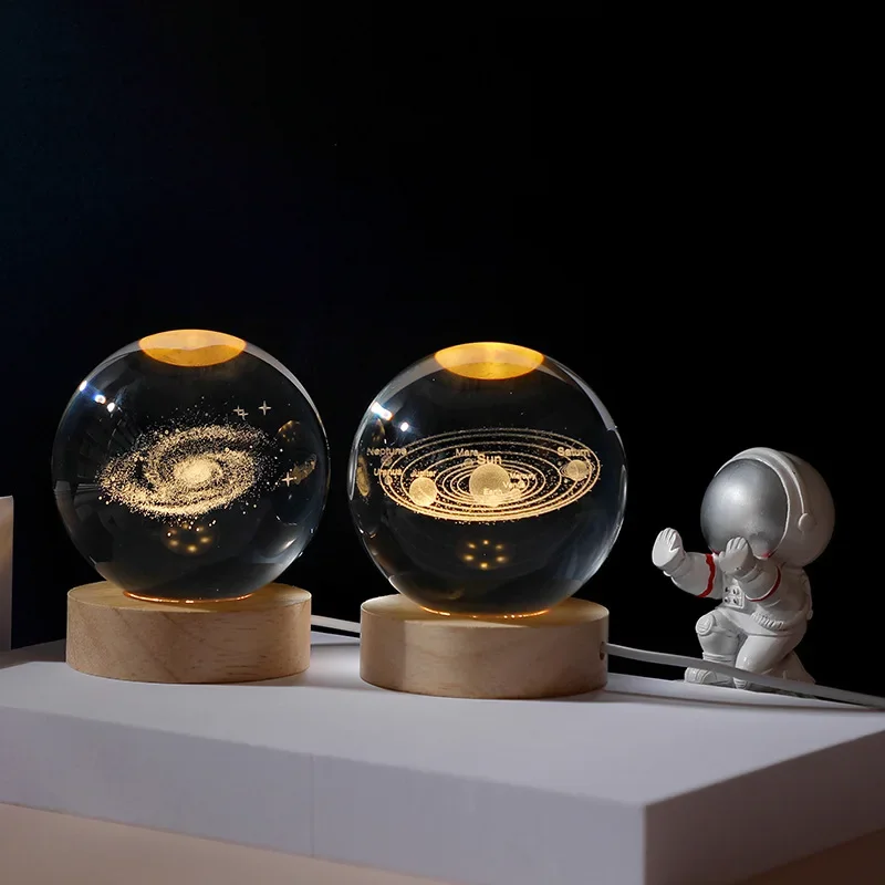 6/8 センチメートル 3D クリスタルボール惑星夜の光レーザー彫刻太陽系地球儀天文学フェスティバルギフト家のデスクトップの装飾