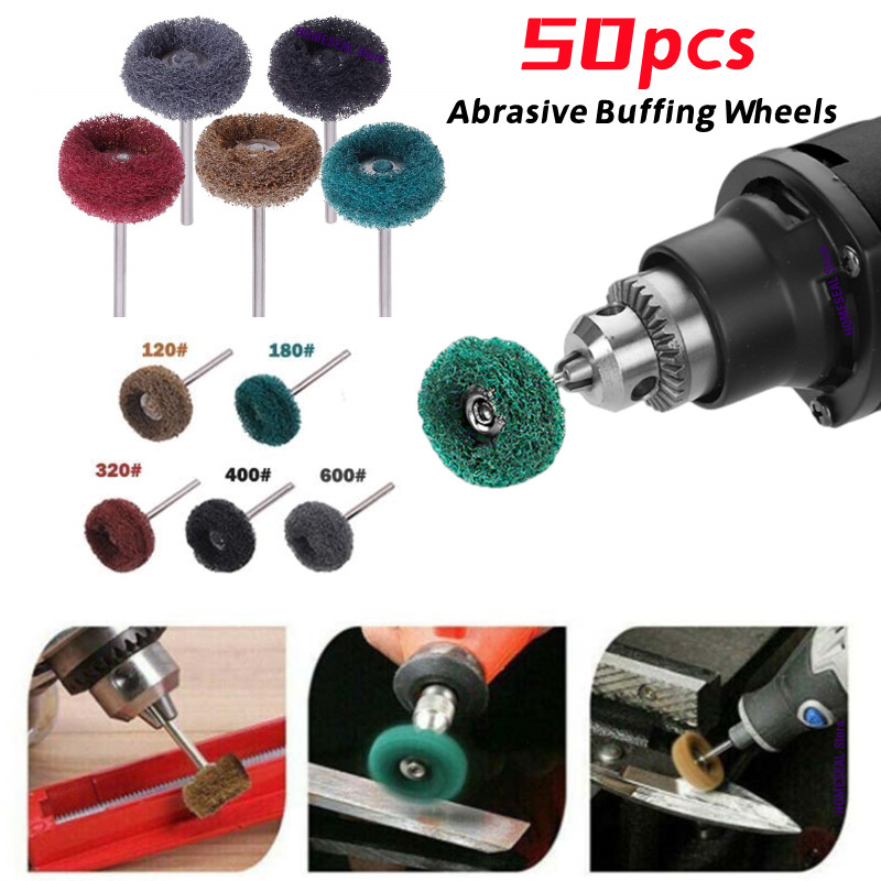 Rueda abrasiva para pulir, juego de ruedas para herramienta de mano rotativa Dremel, Mini taladro, cepillo abrasivo de fibra, vástago de 2,35mm, 50 piezas, 1 pulgada