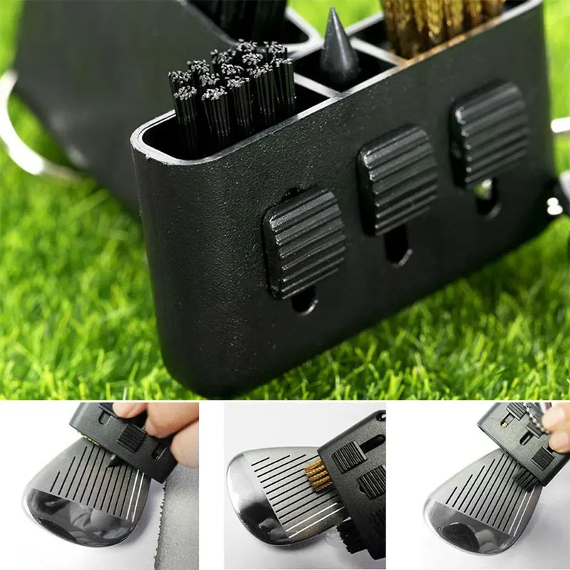 3-in-1 골프 클럽 청소 브러시 ​​포켓 운반 훈련 액세서리 휴대용 골프 클럽 그루브 퍼터 웨지 볼 청소 브러시