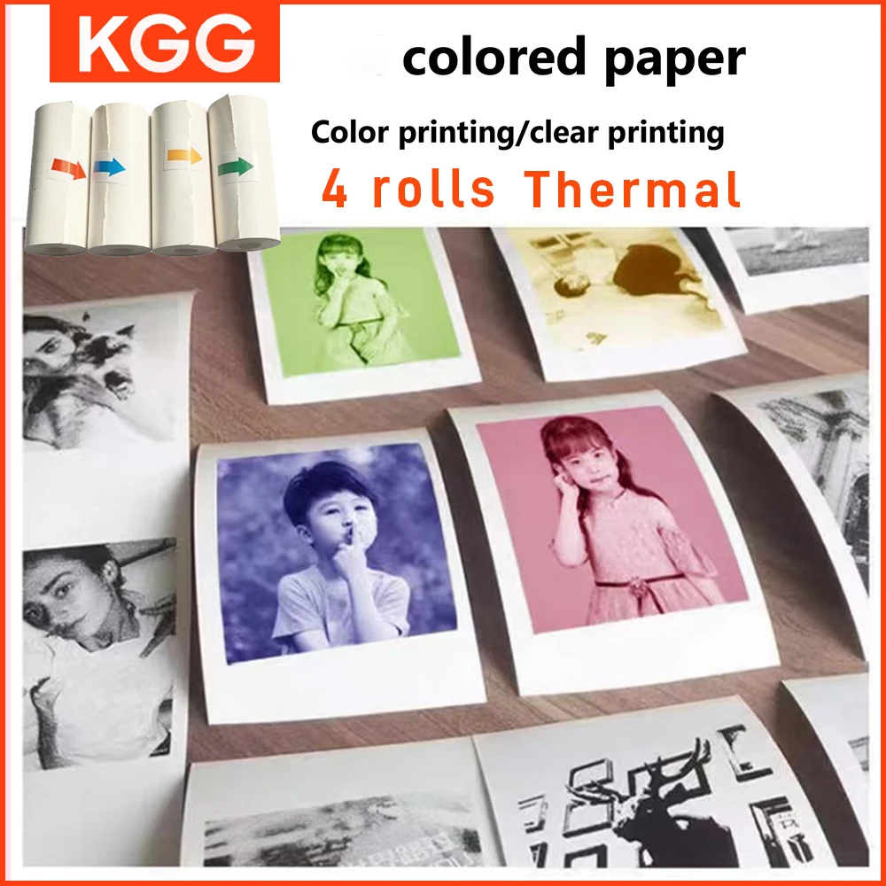 Nouveau 4 rouleaux de papier thermique de couleurs pour papier d'impression couleur pour appareil photo d'impression instantanée papiers de couleur pour enfants sans impression d'encre