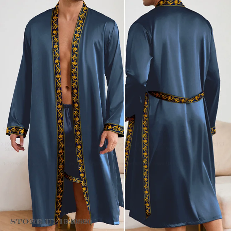 Männer Lange Robe Pyjamas Set Barock Stil Kimono Bademantel Kleid Frühling Sommer Männliche Nachtwäsche Hause Kleidung Rayon Loungewear Pijamas