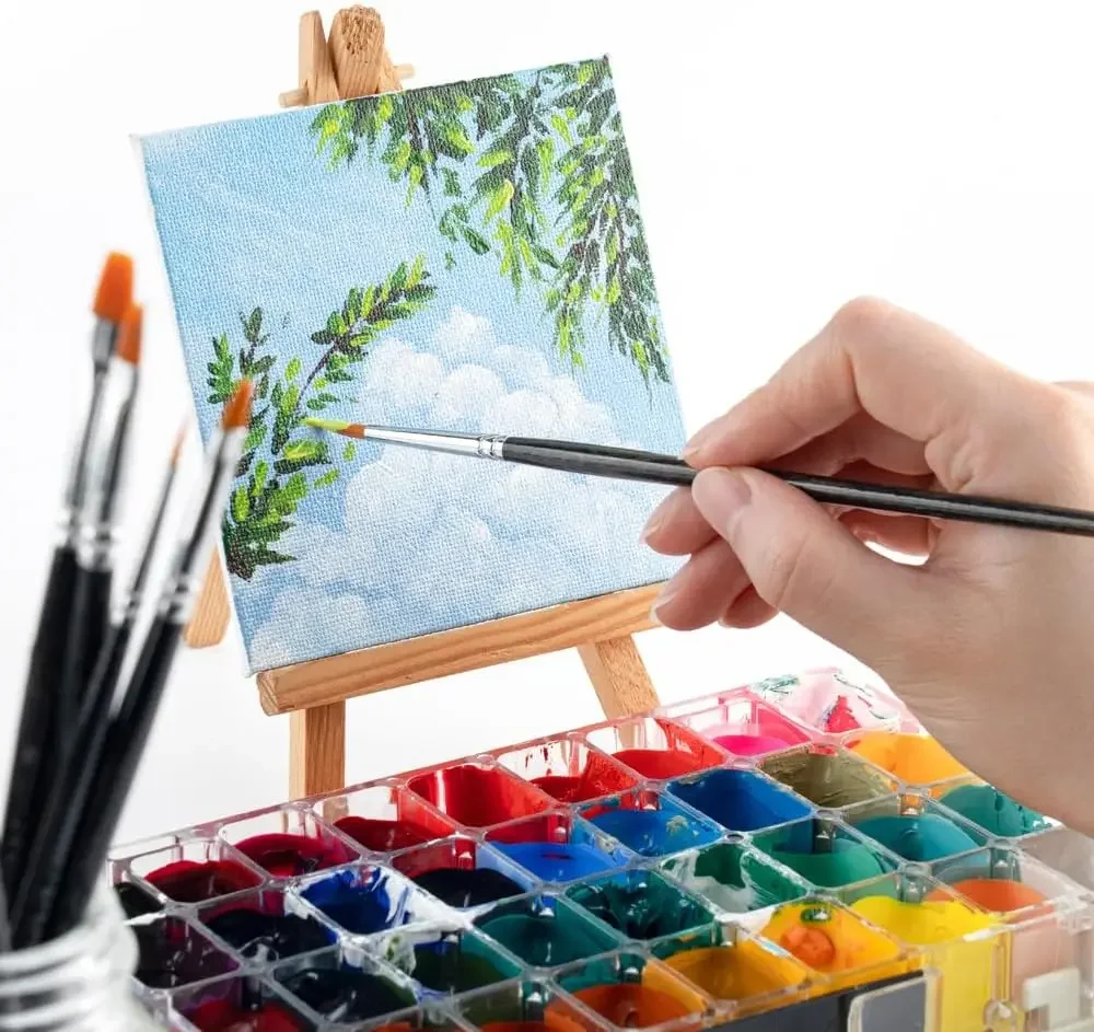 Set di pennelli in miniatura Pennelli a secco per dettagli fini per acquerello acrilico e pittura di modelli con manici in legno