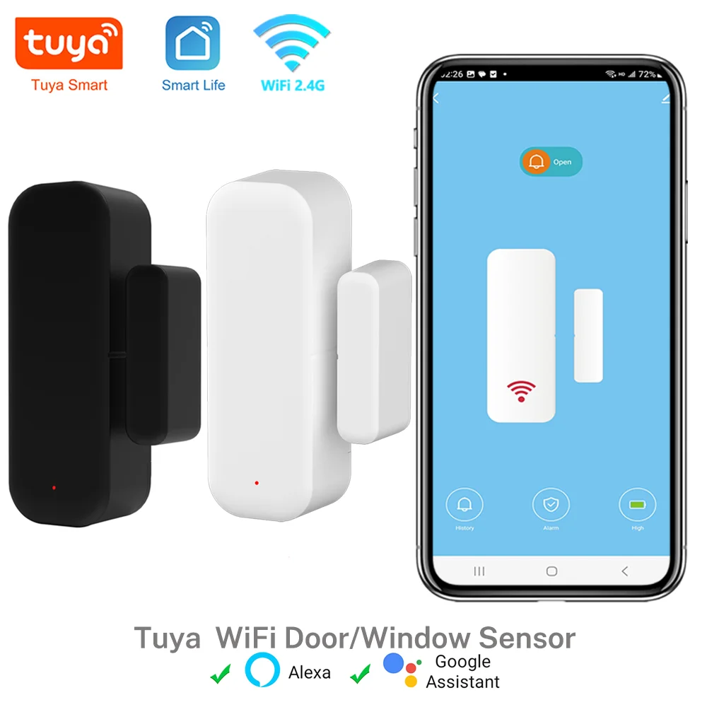 Tuya Wi-Fi дверной датчик, оконный датчик, контактный датчик для умного дома, приложение Smart Life, пульт дистанционного управления, совместимый с Alexa