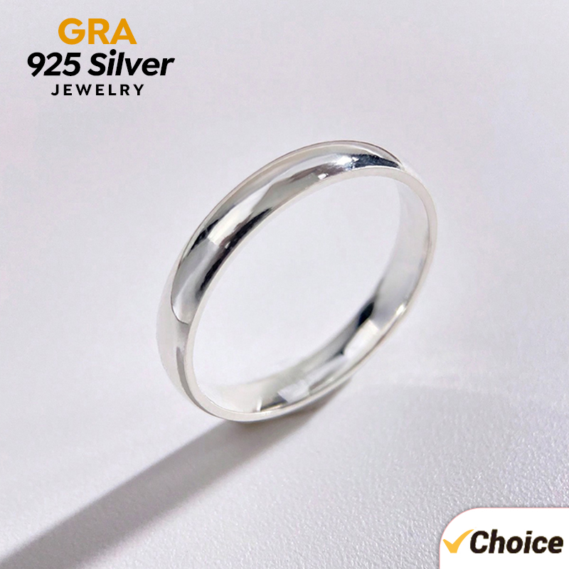 GRA-Conjunto de anillos de Plata de Ley 925 para parejas, anillos simples de pulido ligero para mujer y hombre, joyería fina de compromiso clásica para boda