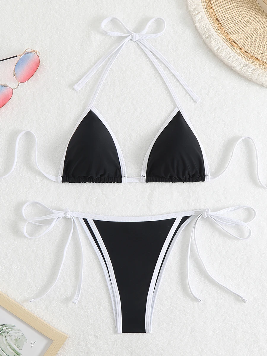 Maillot de bain brésilien sexy, triangle, col licou, string, pour femmes, baigneuses, vêtements de plage, 2025